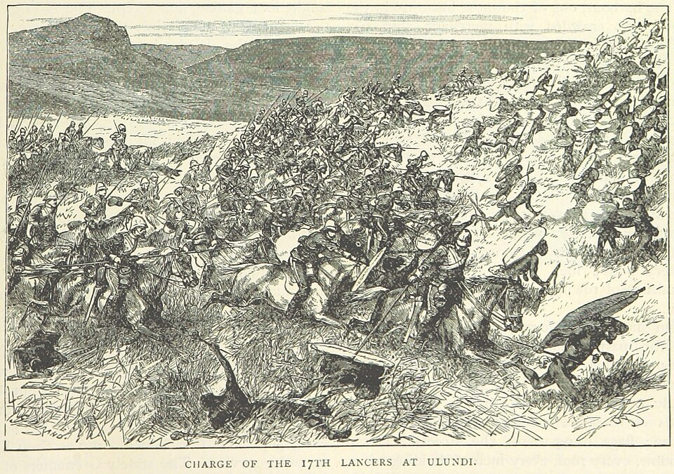 The 17th Lancers charge the Zulus at the 1879 Battle of Ulundi.