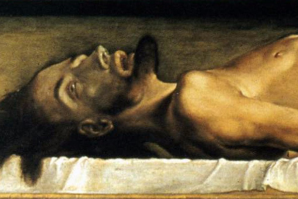Ганс Гольбейн Младший, «Мертвый Христос в&nbsp;гробу», 1521-1522 (фрагмент)