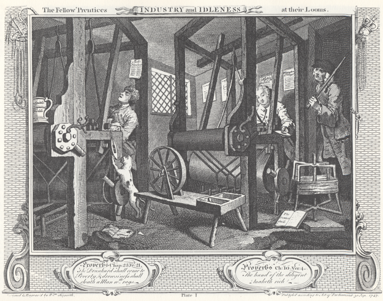 В&nbsp;ткацкой мастерской, работа Уильяма Хогарта, 1747&nbsp;г.