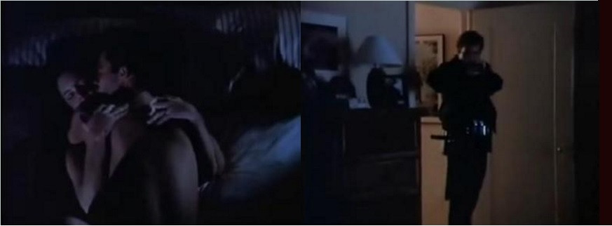 Полицейский наблюдает за&nbsp;супругами в&nbsp;постели. «Незаконное вторжение», режиссер Д. Кэплэн, 1992