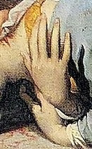 Фрагмент картины Франческо Ванни «Мученичество Святой Цецилии» с&nbsp;изображением кисти правой руки святой Бенедиктинский монастырь святой Цецилии, Рим