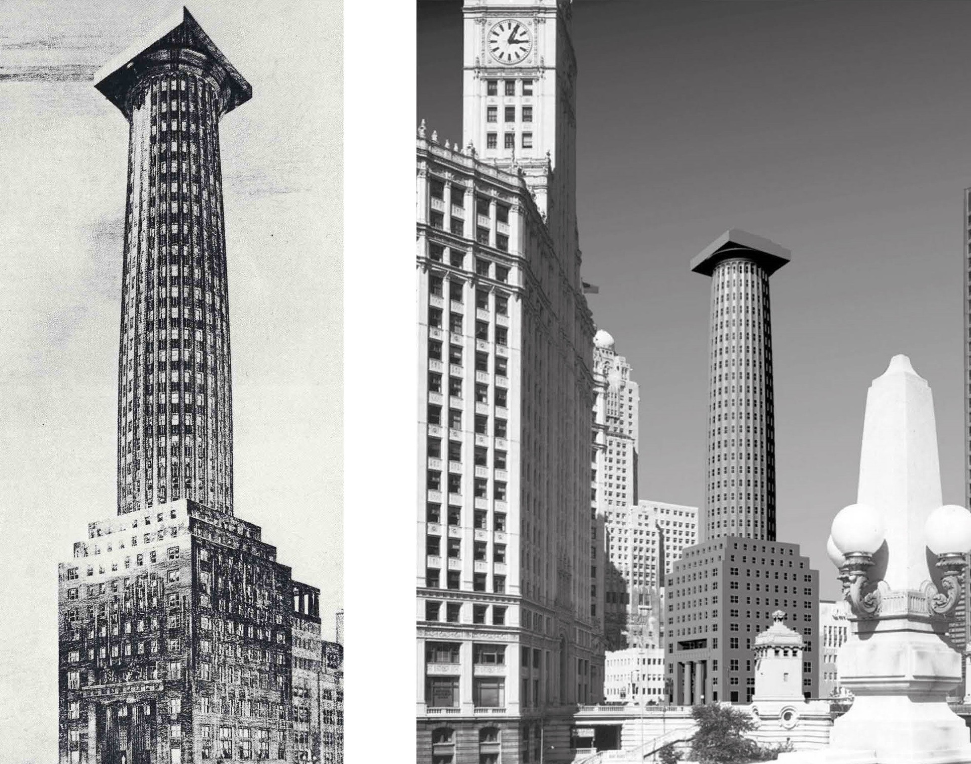 Адольф Лоос. Проект здания Чикаго Трибьюн, 1922. Реконструкция в&nbsp;контексте города