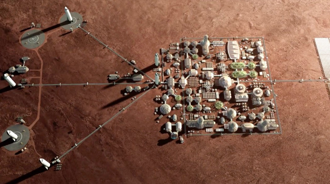 Впечатление художника от&nbsp;города на&nbsp;Марсе, который SpaceX хочет создать с&nbsp;помощью своей транспортной системы Starship. Источник: © SpaceX