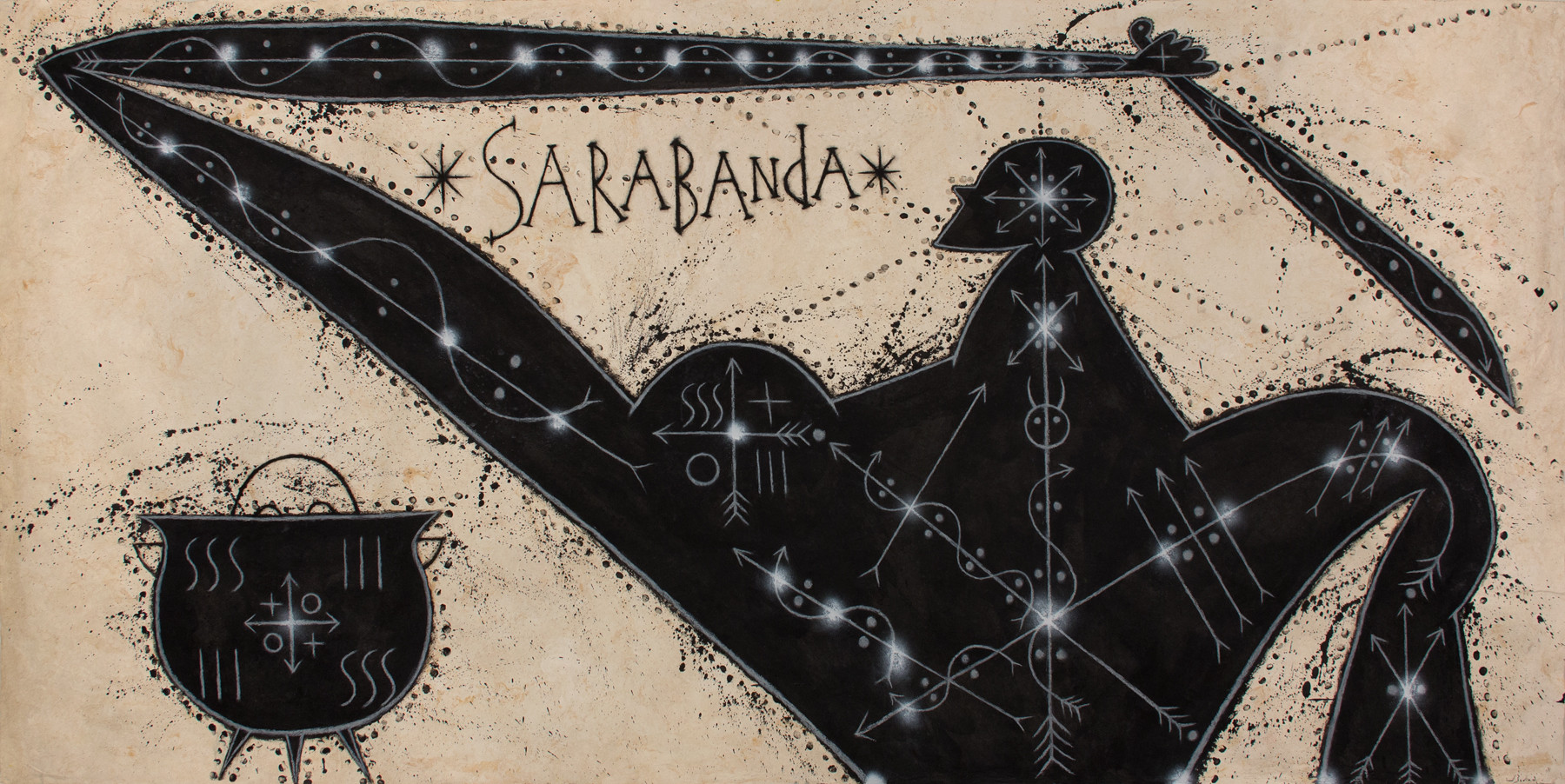 Хосе Бедия (José Bedia, кубино-американский художник), Sarabanda. Имя божества Сарабанда, возможно, происходит от&nbsp;двух слов из&nbsp;киконго: sála («работа») и&nbsp;bánda («священный, сакральный»). Источник: https://elsrcorchea.com/jose-bedia-sarabanda/
