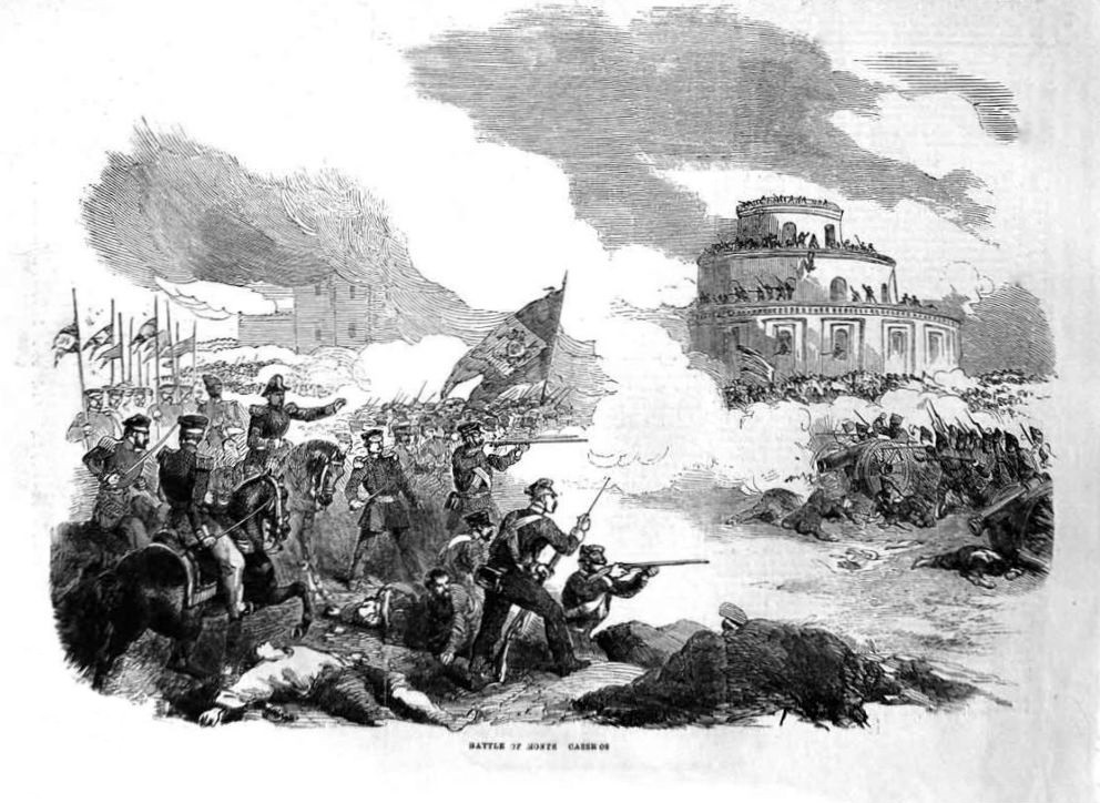 Битва при&nbsp;Касеросе, одно из&nbsp;сражений Лаплатской войны, литография. В&nbsp;частности изображена 1-ая бразильская дивизия. 