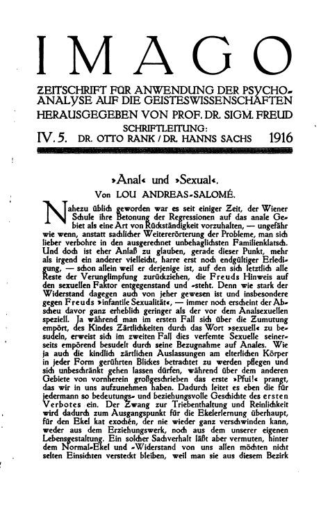 Статья первоначально была опубликована под названием «“Anal” und “Sexual”» в 1916 году в журнале Imago [1].