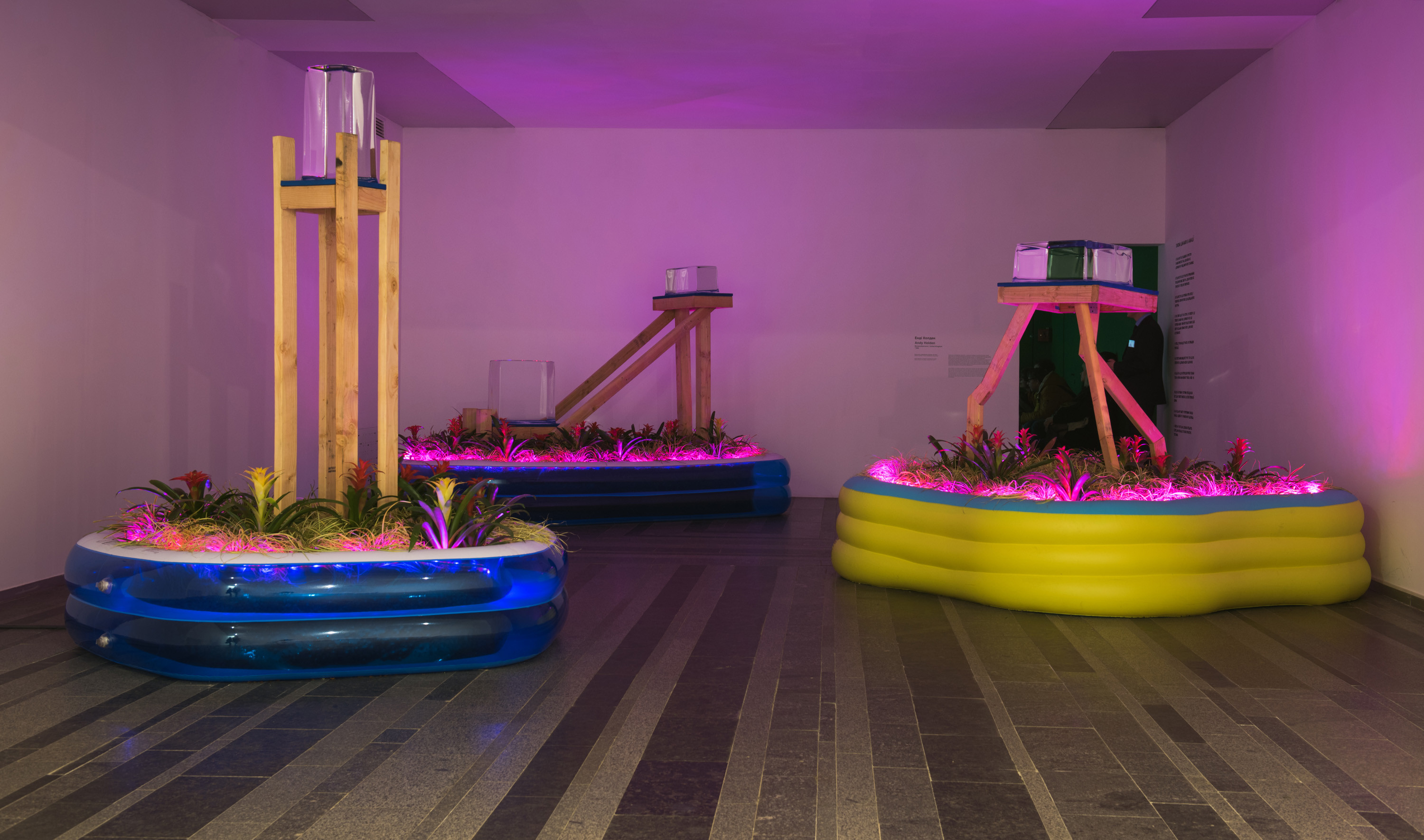 EJ Hill (United States) An Arrangement of Perpetuities, 2017. Wood, ice, soil, plants, inflatable vinyl pools, LEDs. PinchukArtCentre © 2017. Photographed by Sergey Illin