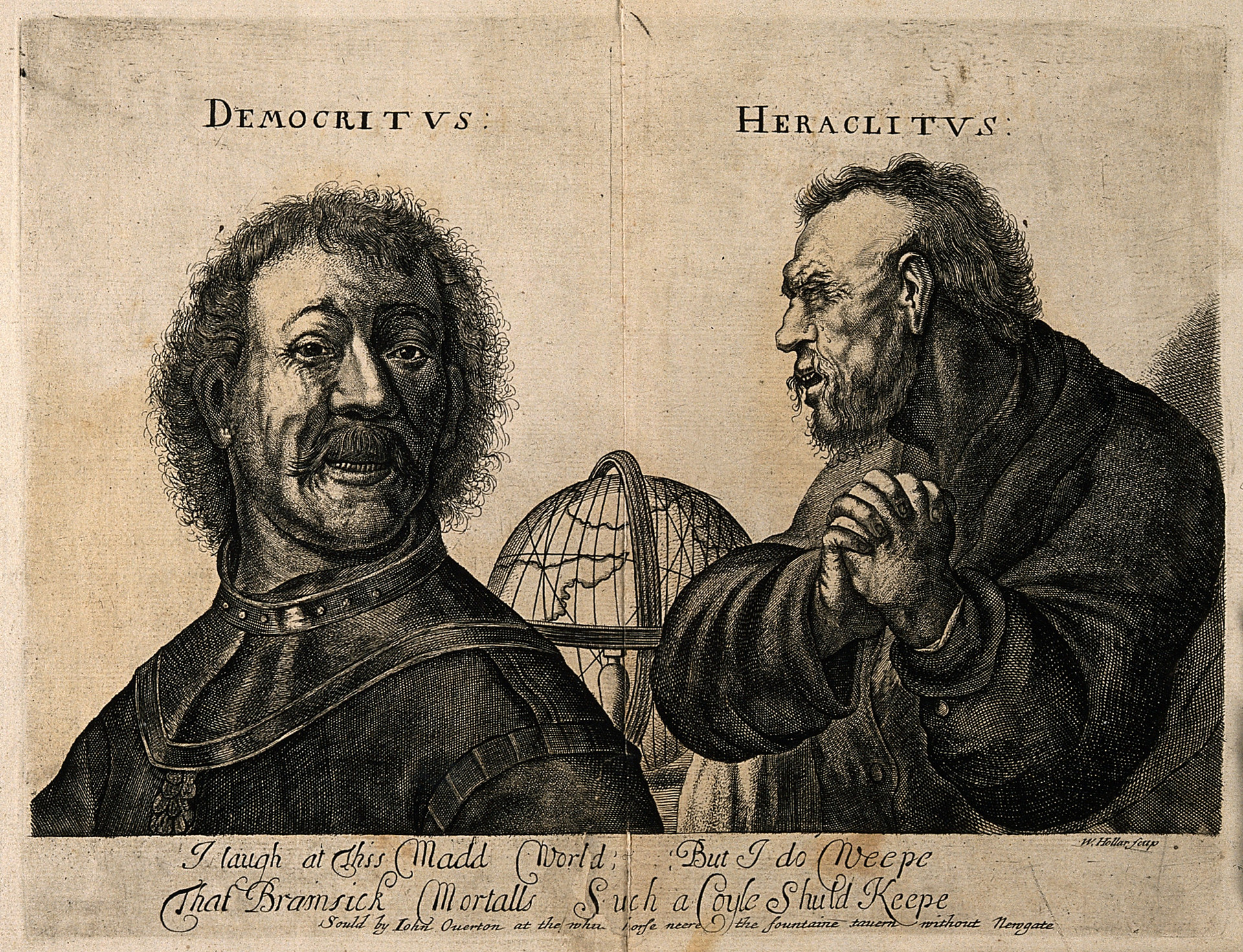 Плачущий Гераклит и&nbsp;смеющийся Демокрит, Ричард Гэйвуд, гравюра по&nbsp;мотивам картины Рембрандта, 1650-1660