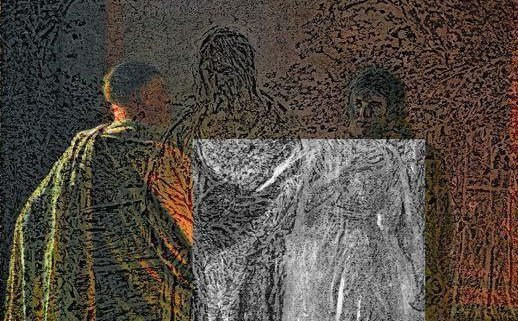Николай Ге. «Что есть истина?» Понтий Пилат и&nbsp;Христос.&nbsp;1890. Фрагмент рентгенограммы картины