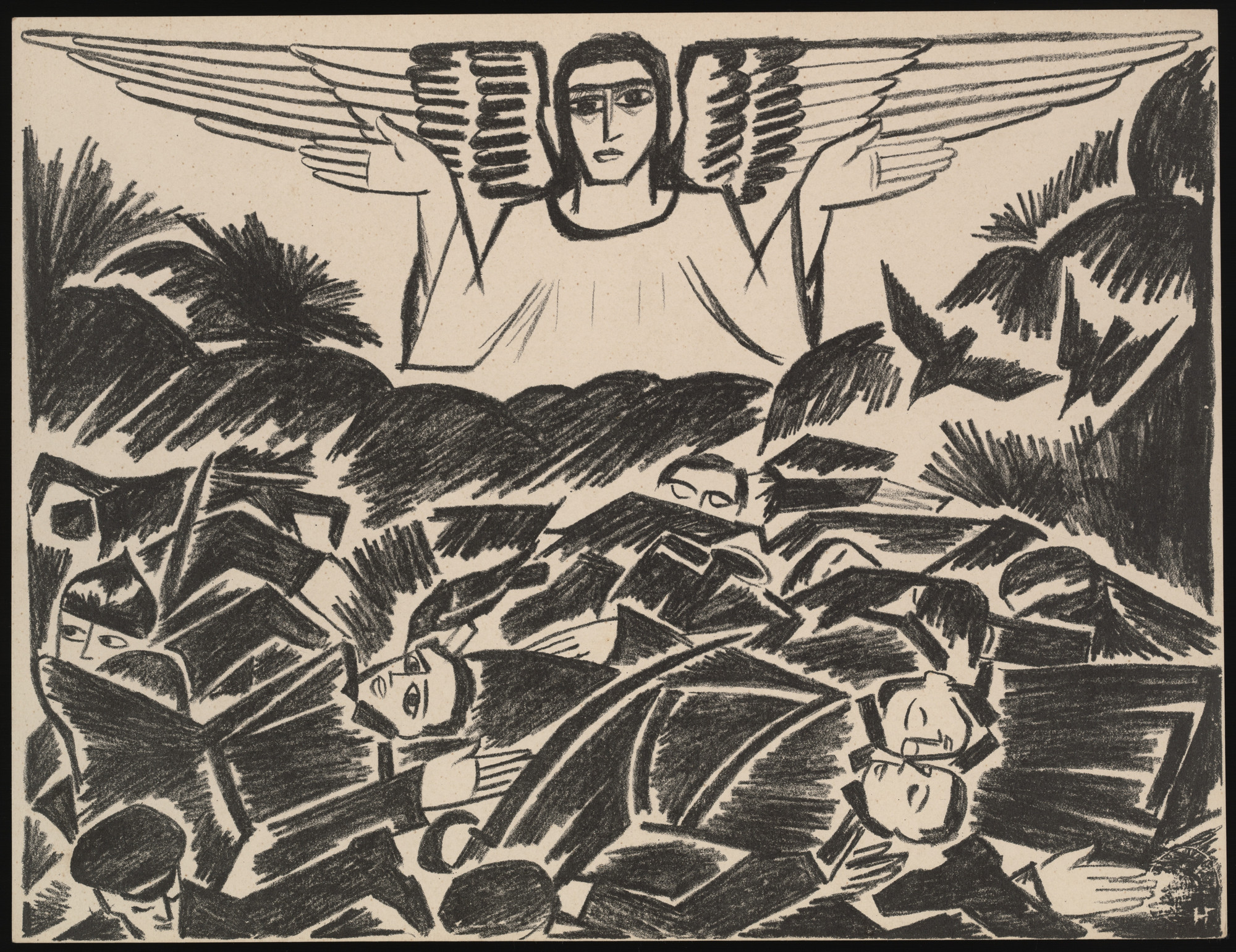 Natalia Goncharova, Bratskaya Mogila (A Common Grave) from Misticheskie obrazy voiny. 14 litografii (Mystical Images of War: Fourteen Lithographs), 1914 © 2024 Artists Rights Society (ARS), New York / ADAGP, Paris