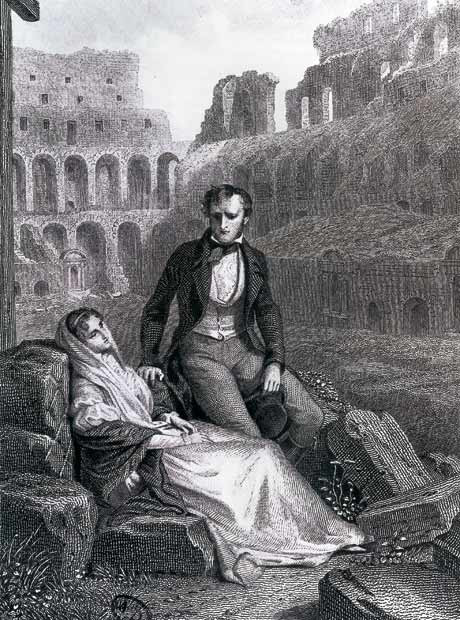 Jean Charles Pradinel, after Félix Philippoteaux, “Chateaubriand and Pauline de Beaumont in the Ruin of the Colosseum,” illustration from Memoires d’outre-tombe.