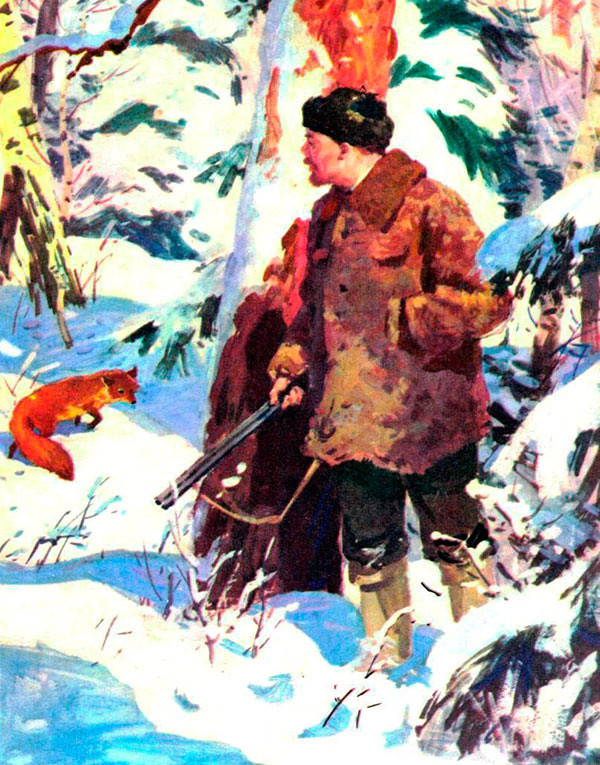 Охота Ленина на&nbsp;лису. Иллюстрация Д.Хайкина из&nbsp;советской детской книги.